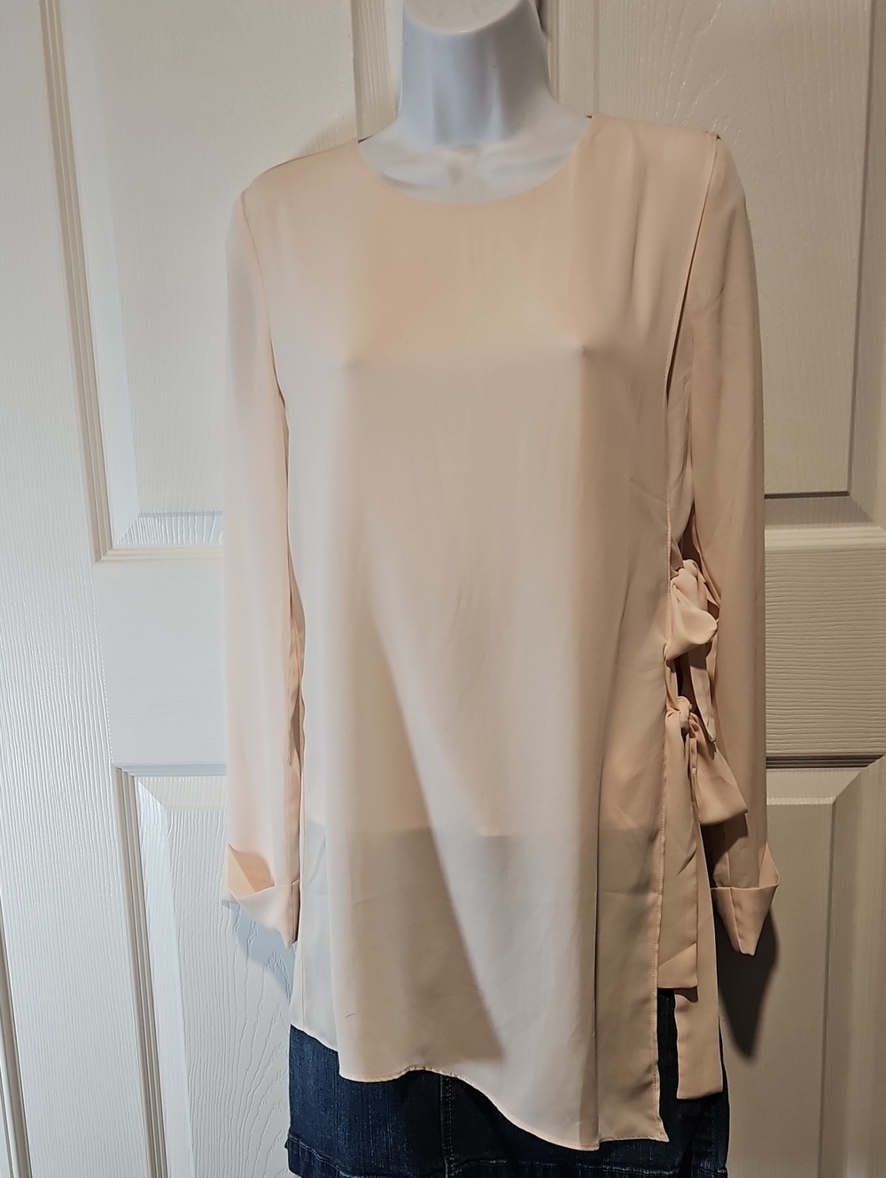 Forever 21 Light Blush Crew-Neck Side Tie Top